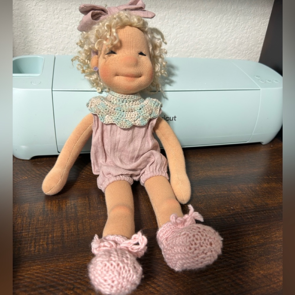 Adorable Curly Blond Hair Handmade Soft Sculpt Doll